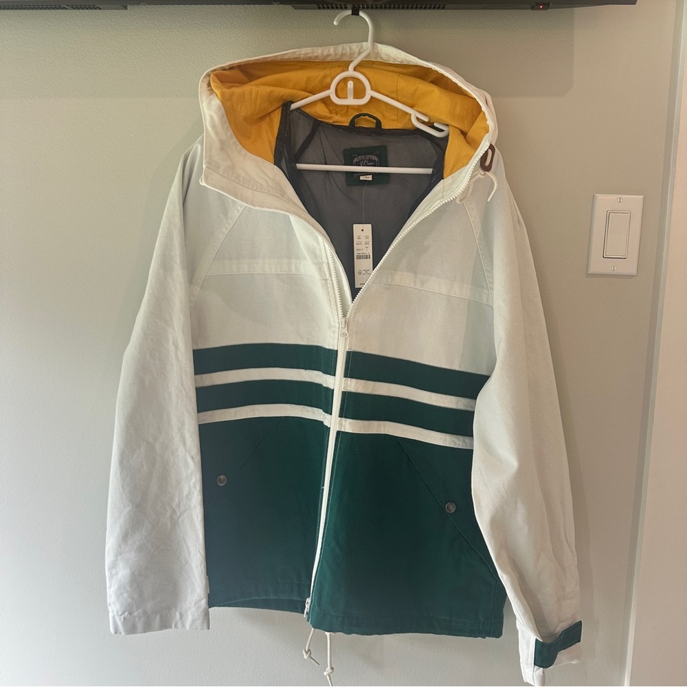 J. Crew Men's Hooded heavy canvas jacket  - White, Green, Yellow